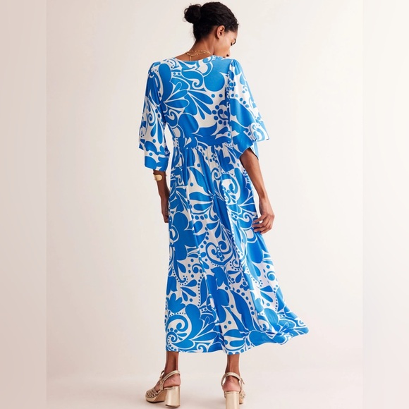 Boden Maya Kimono Jersey Maxi Dress in Indigo Bunting Ripple Swirl - Picture 3 of 14